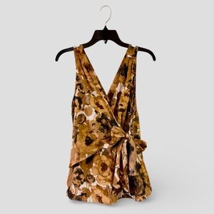 ⭐️ NIC+ZOE Cotton Brown Floral Sleeveless Wrap Tank Top - PTP 20